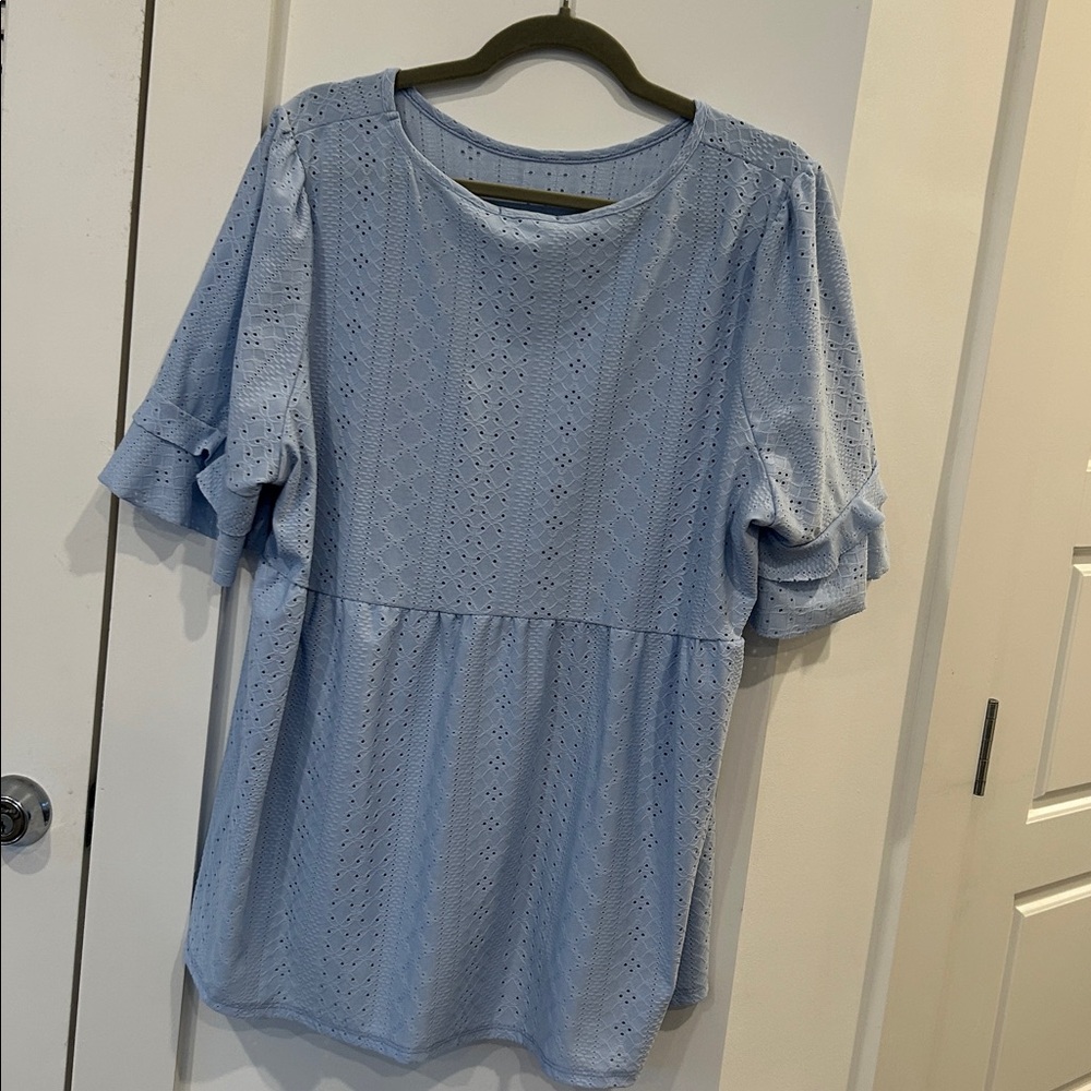 Chic Soul Light Blue Eyelet Blouse